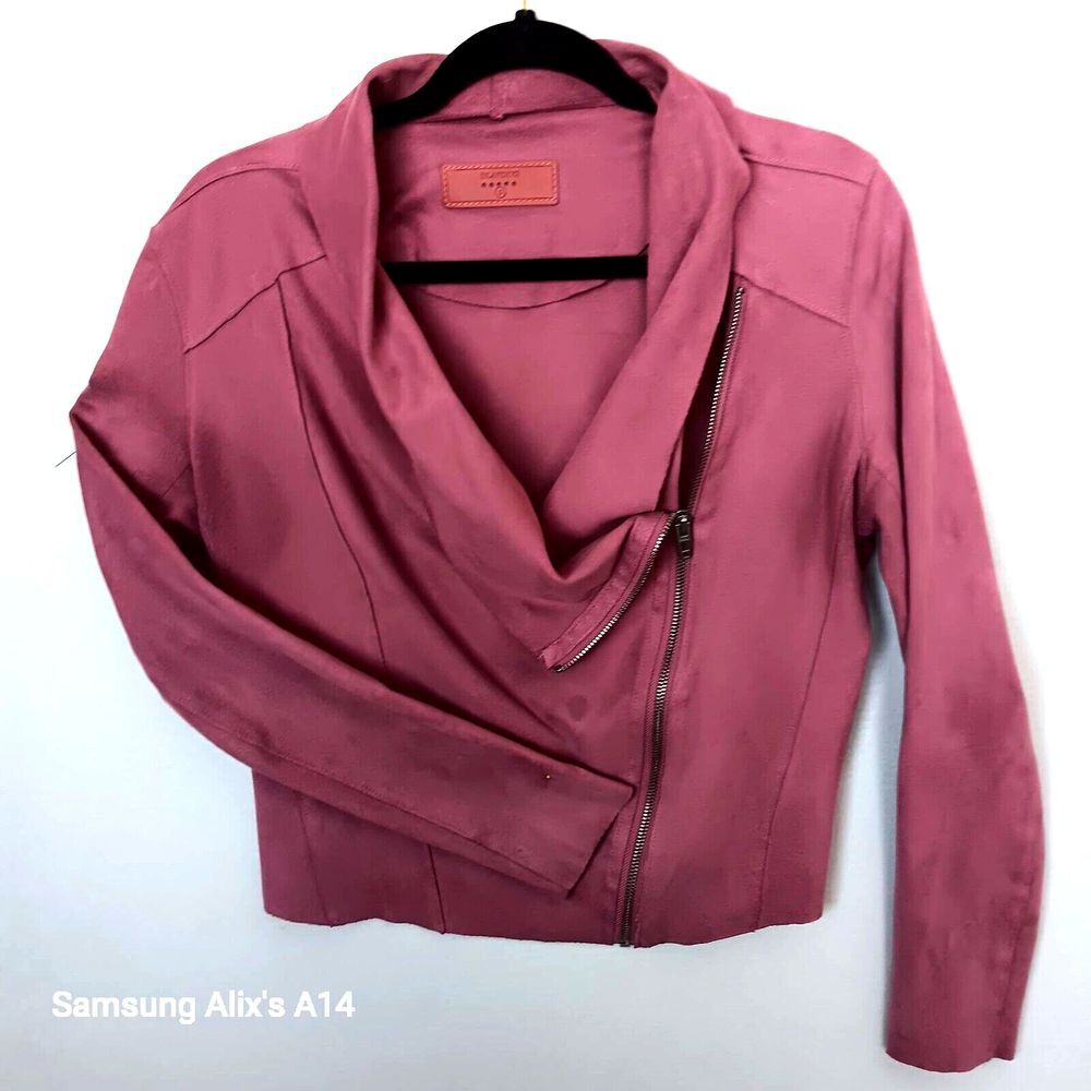 Blank NYC Moto Jacket Womens Blazer Adobe Pink Faux Suede Full Zip Size S